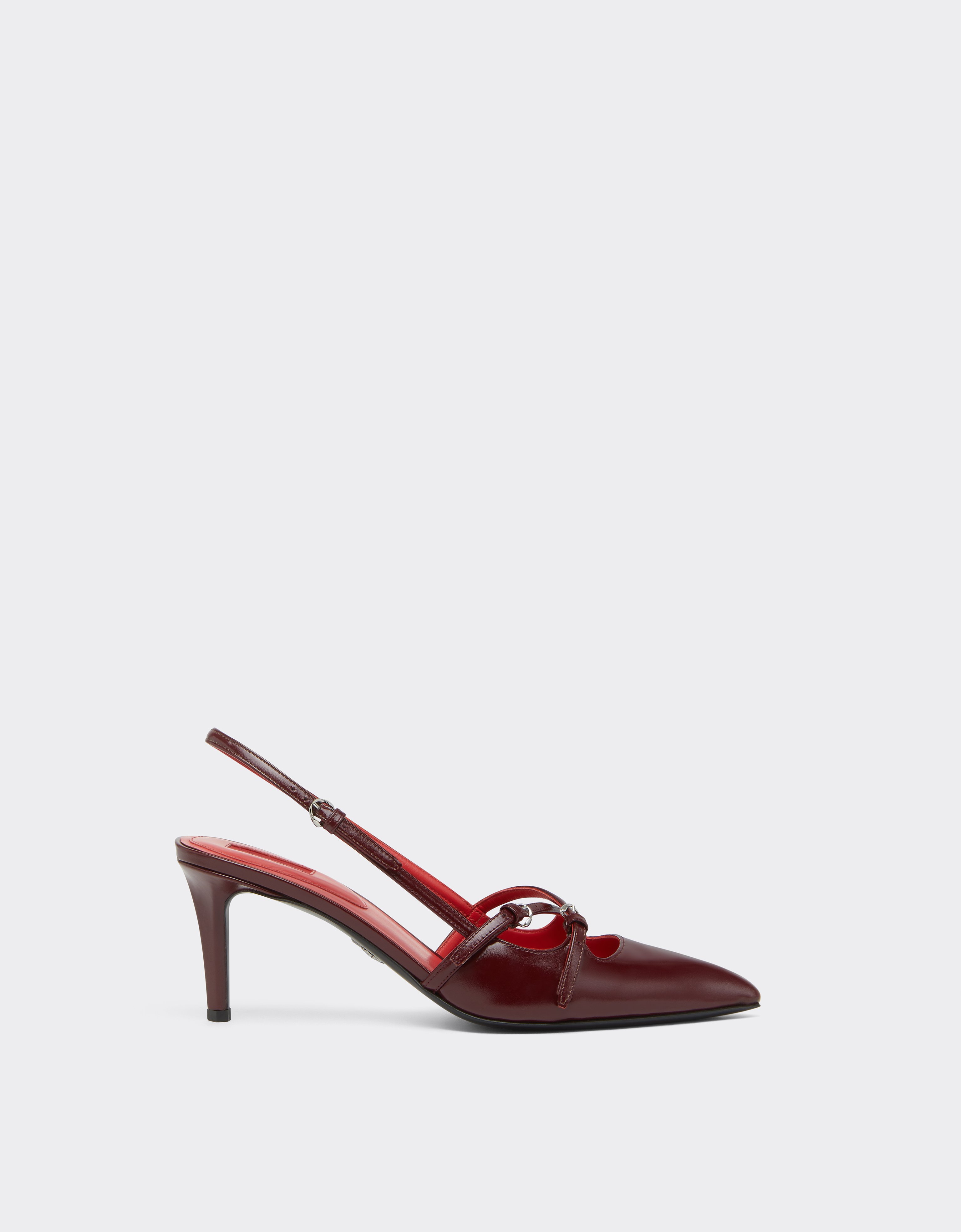 Ferrari Slingback Shoe In Shiny Leather In Red
