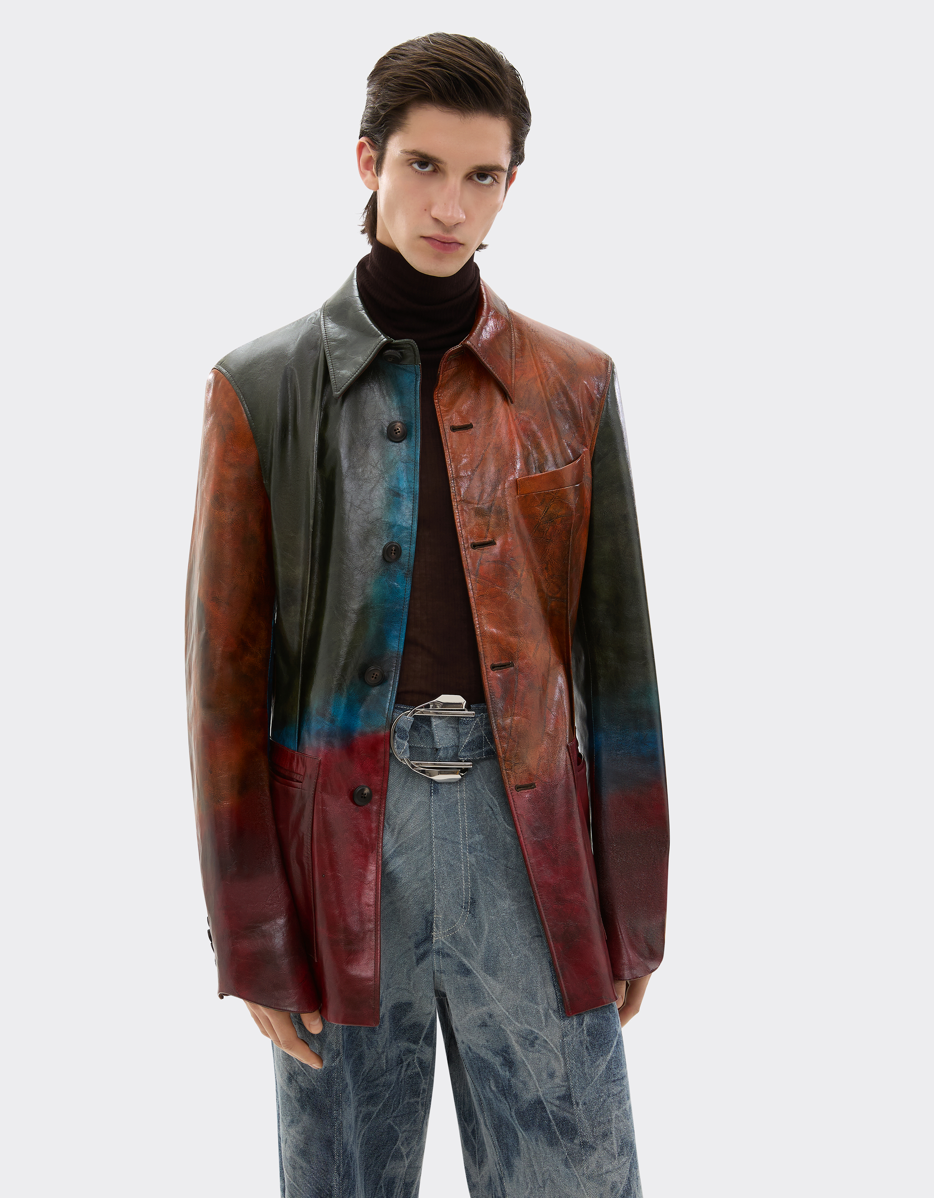 Ferrari Misted Leather Blazer In Multi