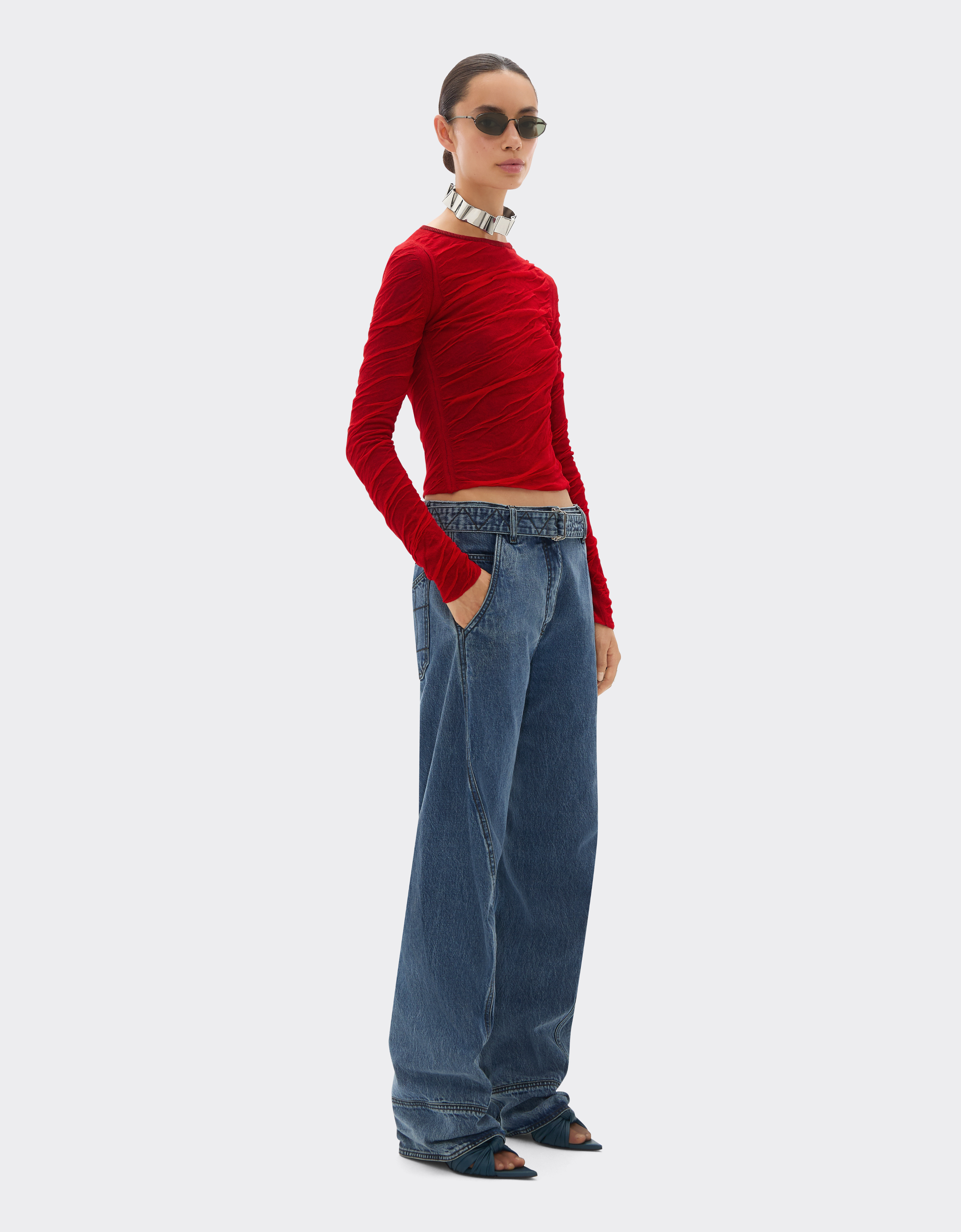 Ferrari Close-fitting Sweater In Wool And Cotton In Rosso Dino