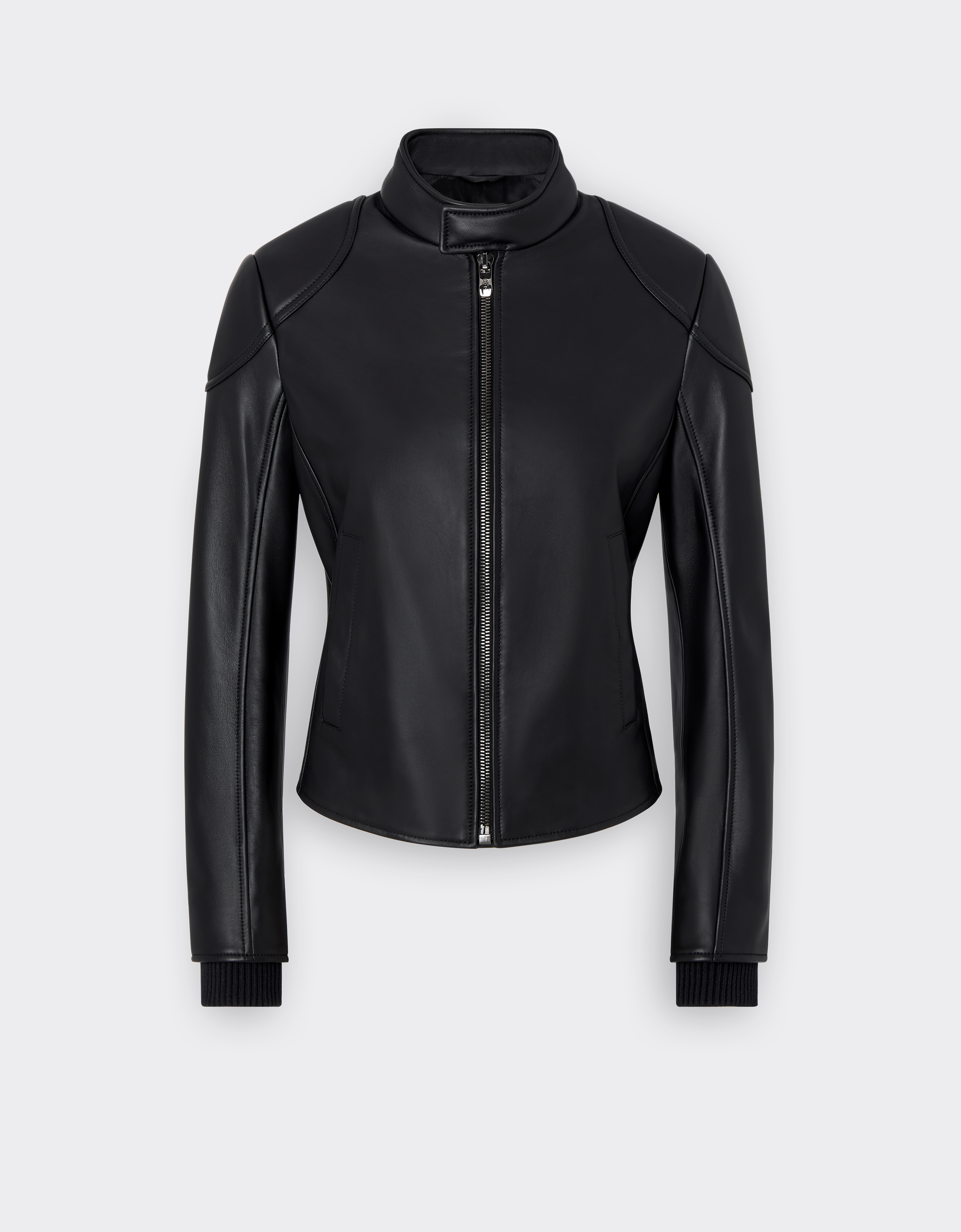 Ferrari Leather Jacket With Padded Shoulders In Black