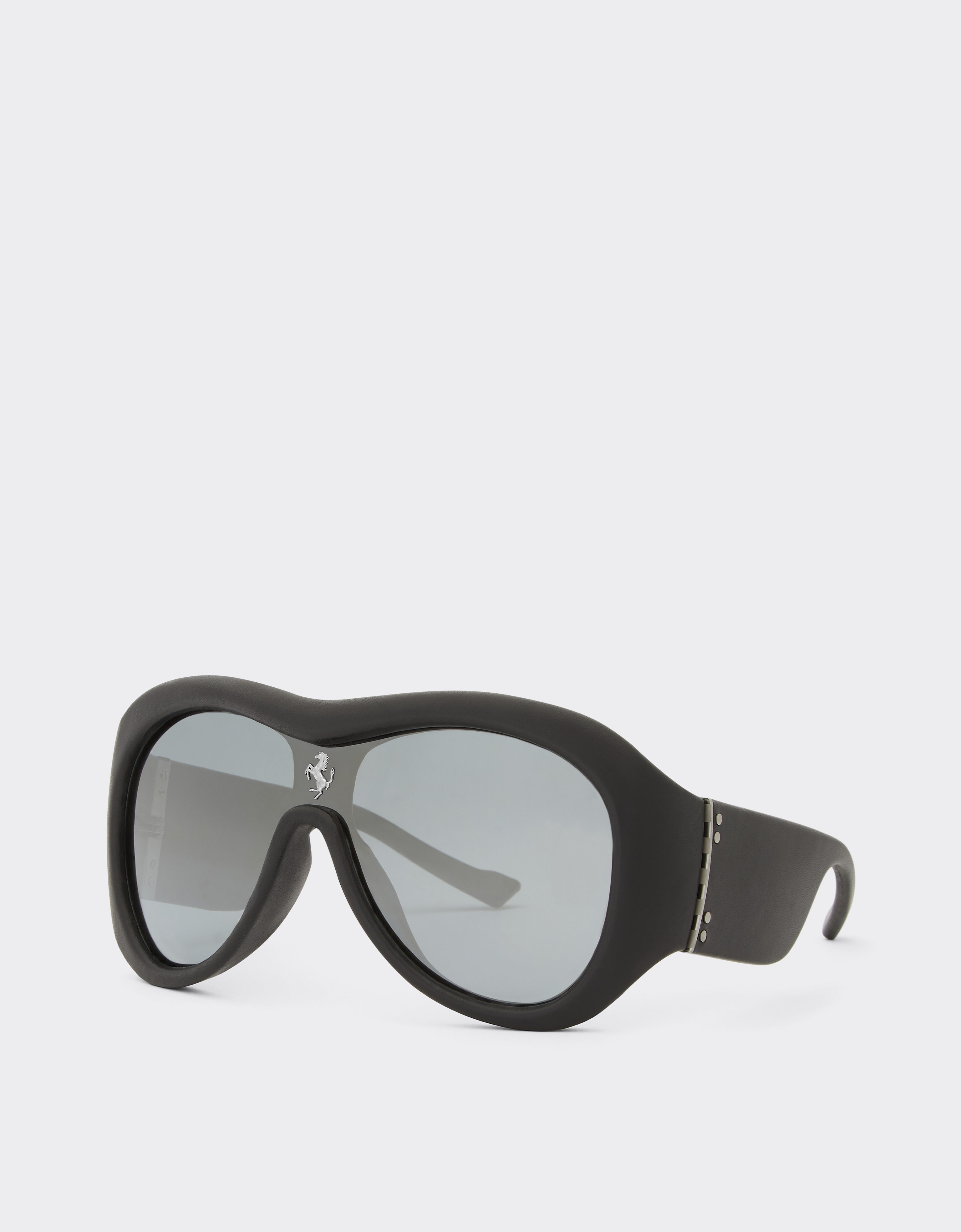 Ferrari Limited Edition  Black Leather Covered Sunglasses With Black Mirror Lens In Black