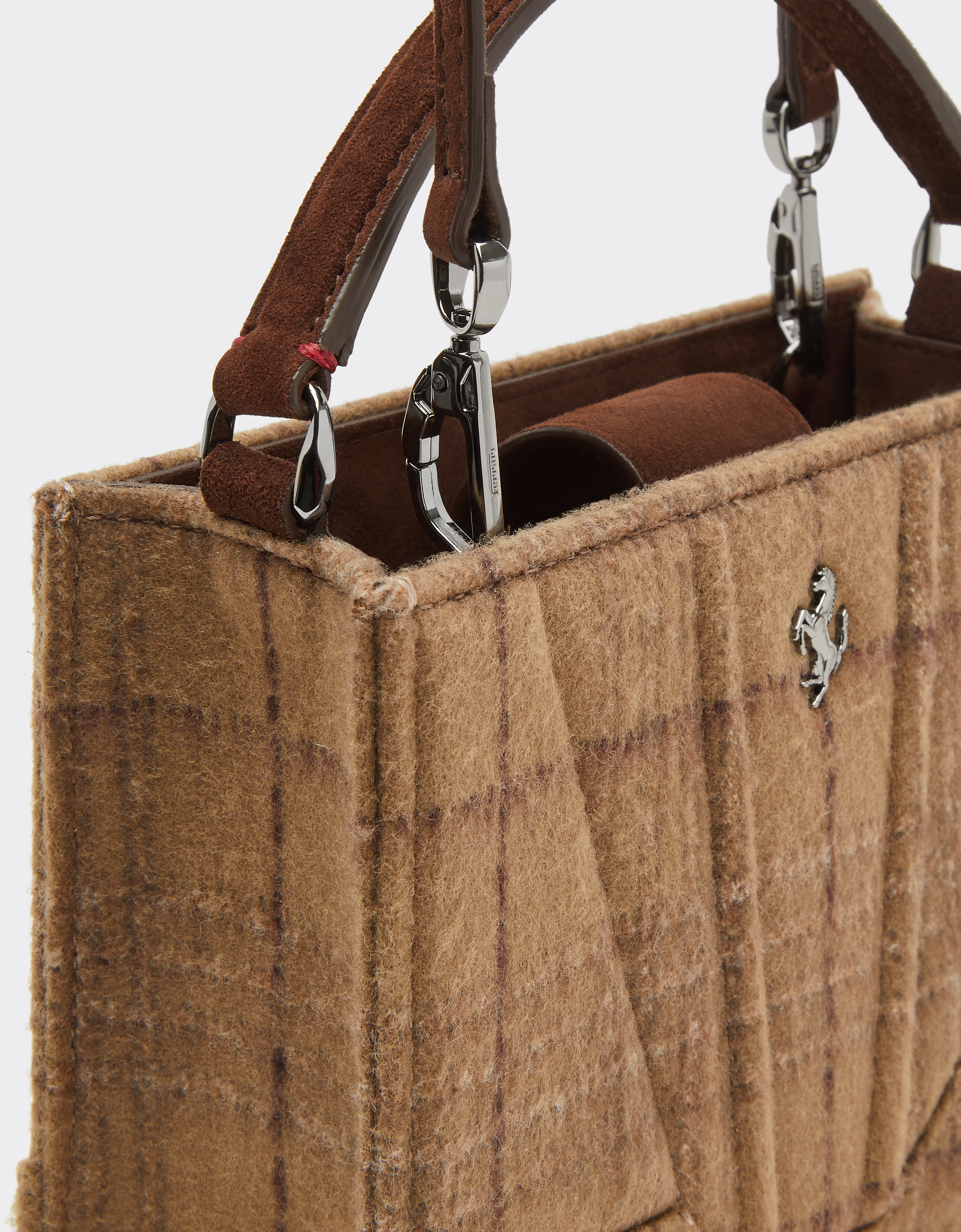  Ferrari Bolso Tote Ferrari Gt Micro En Tartán De Lana Y Piel De Ante - Female Regali Leather Espresso Os 