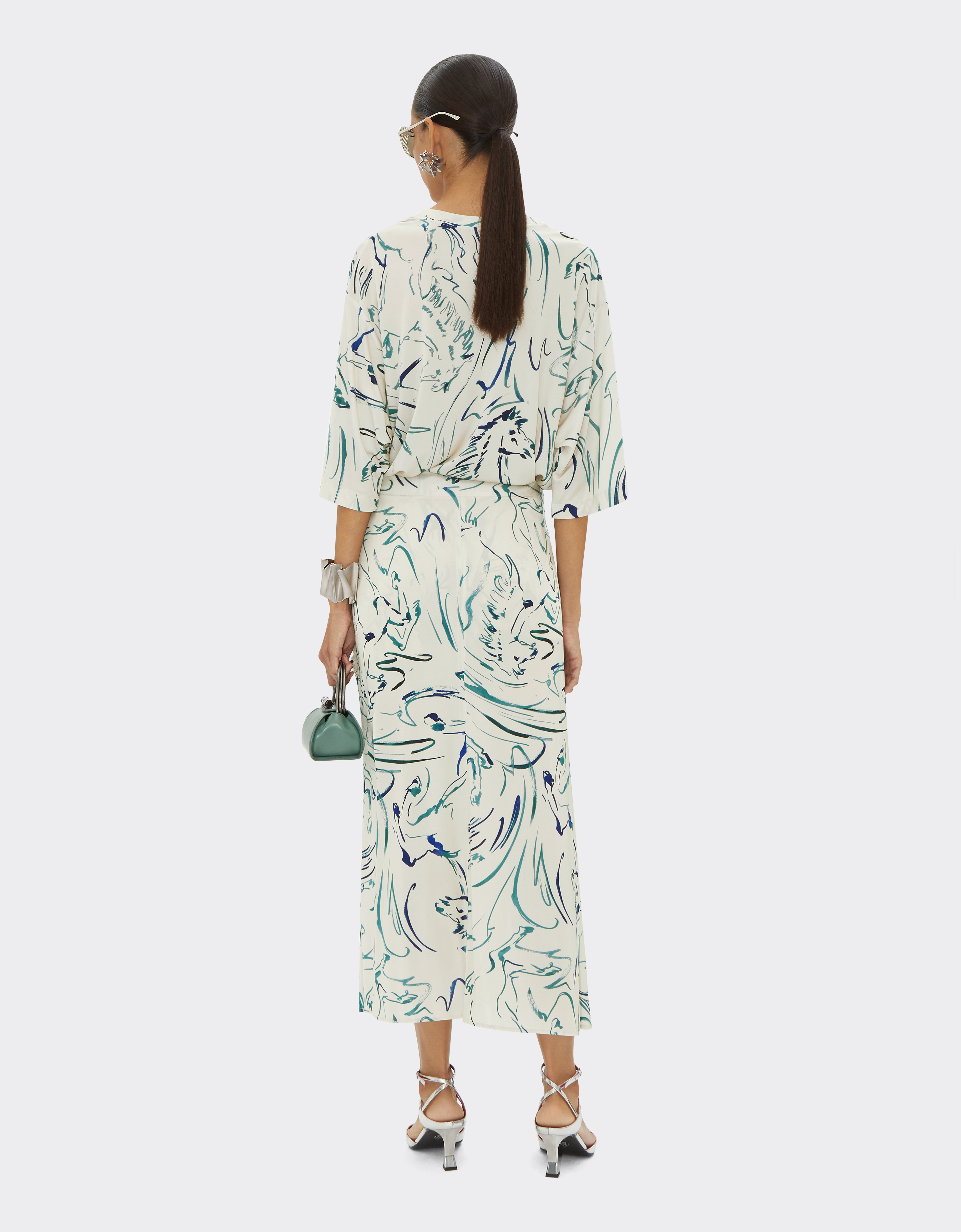 Ferrari Skirt In Viscose Fabric With Cavallino Print In Ecru