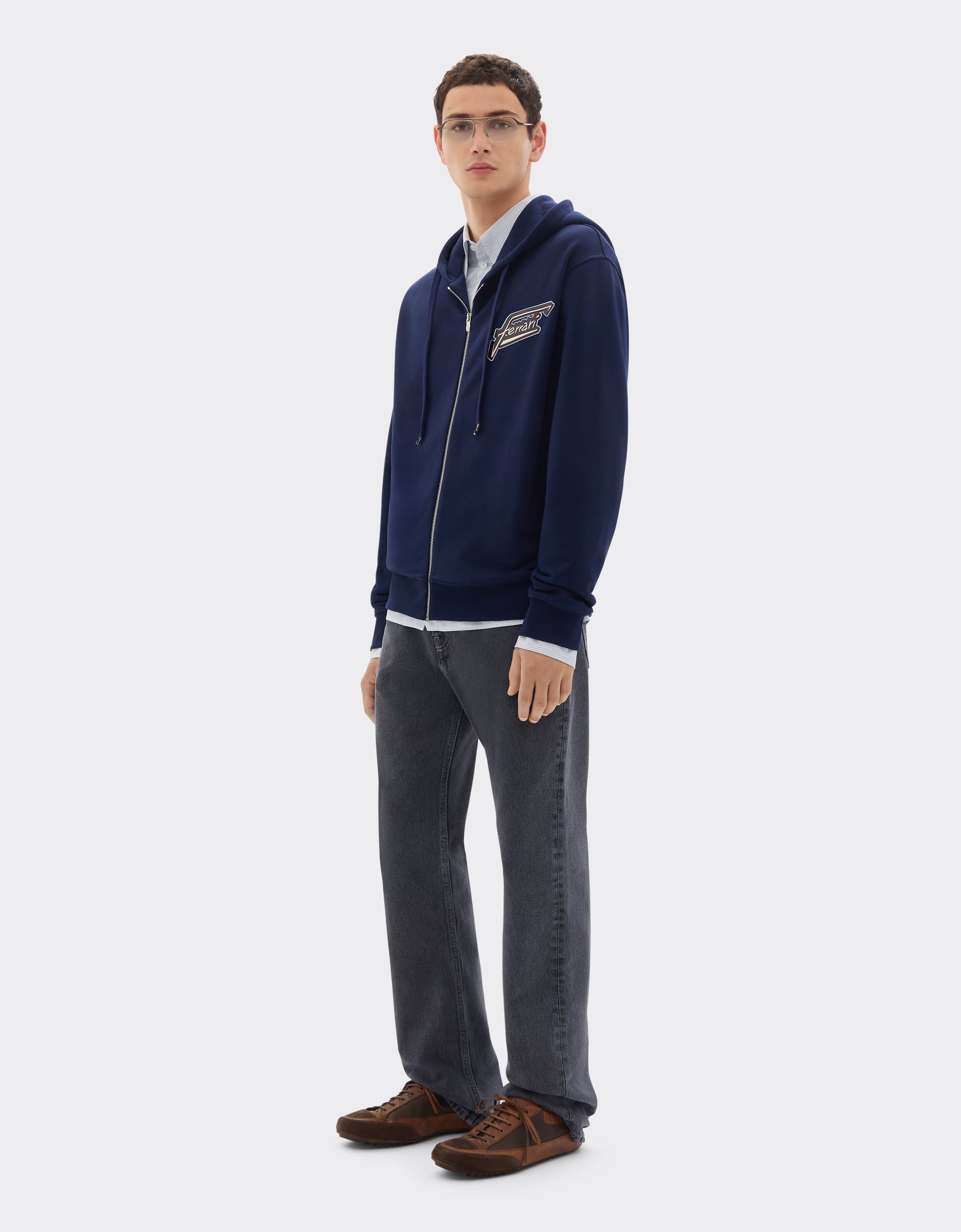  Ferrari Baumwoll-sweatshirt Mit Reißverschluss Und Ferrari-aufnäher - Male Pullover & Strickwaren Ultramarine L 