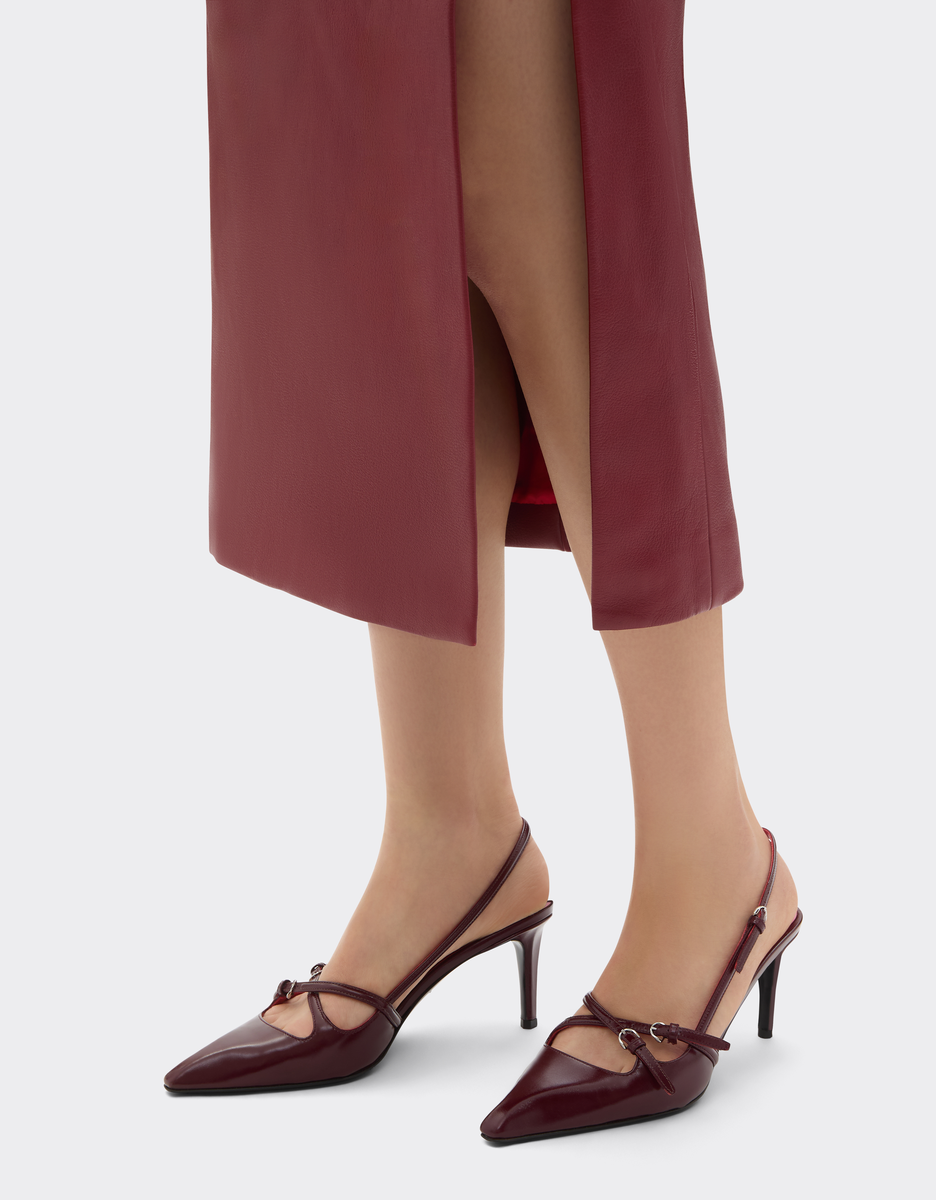 Ferrari Slingback Shoe In Shiny Leather In Red