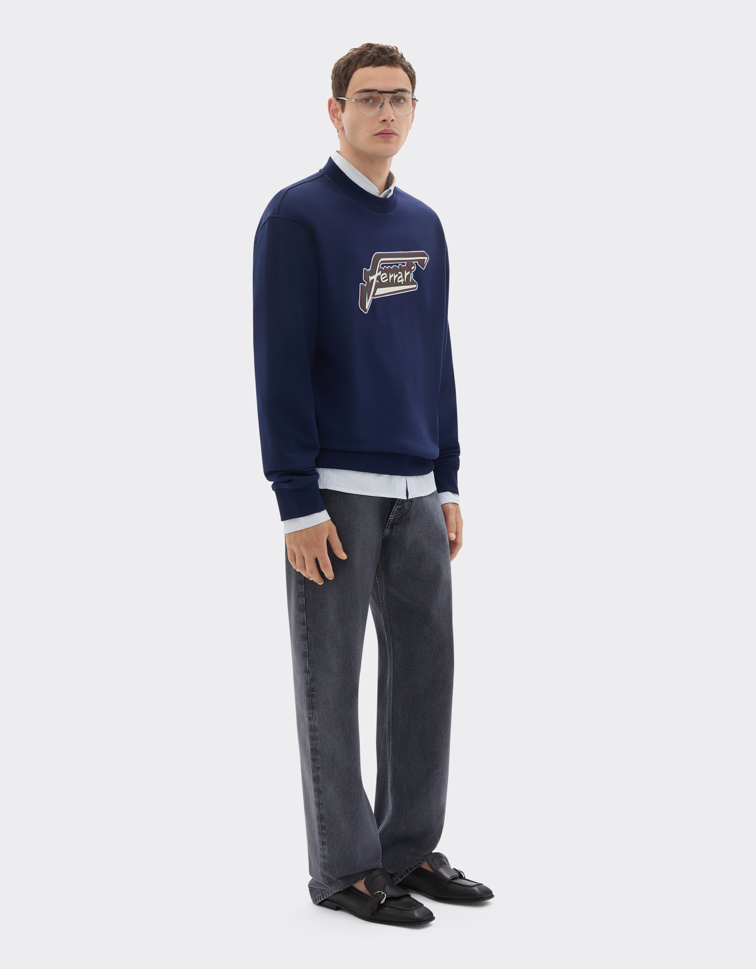  Ferrari Sweatshirt Aus Baumwolle Mit Ferrari-aufnäher - Male Pullover & Strickwaren Ultramarine L 