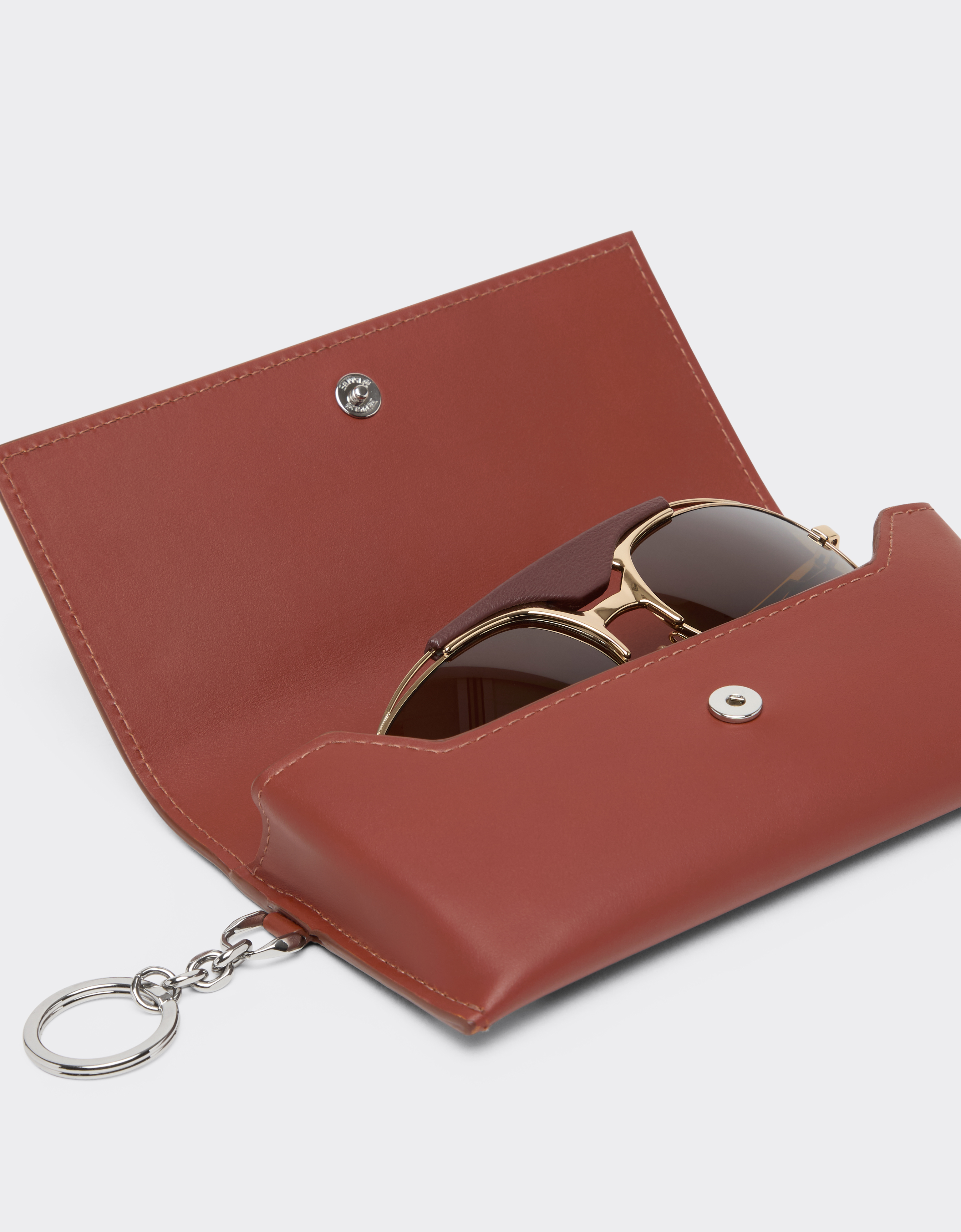 Ferrari Smooth Leather Glasses Case In Brown