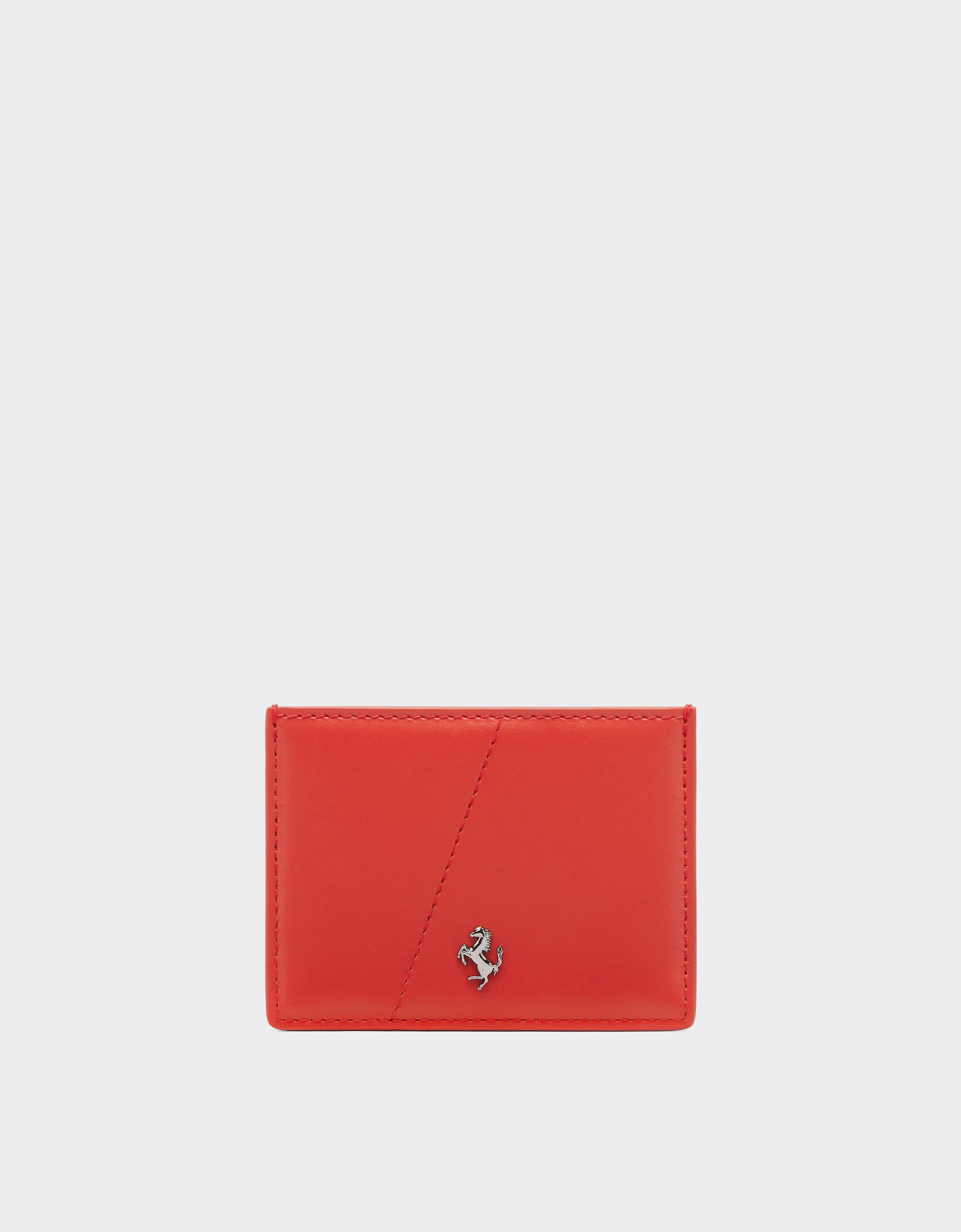 Ferrari Smooth Leather Card Holder In Rosso Dino
