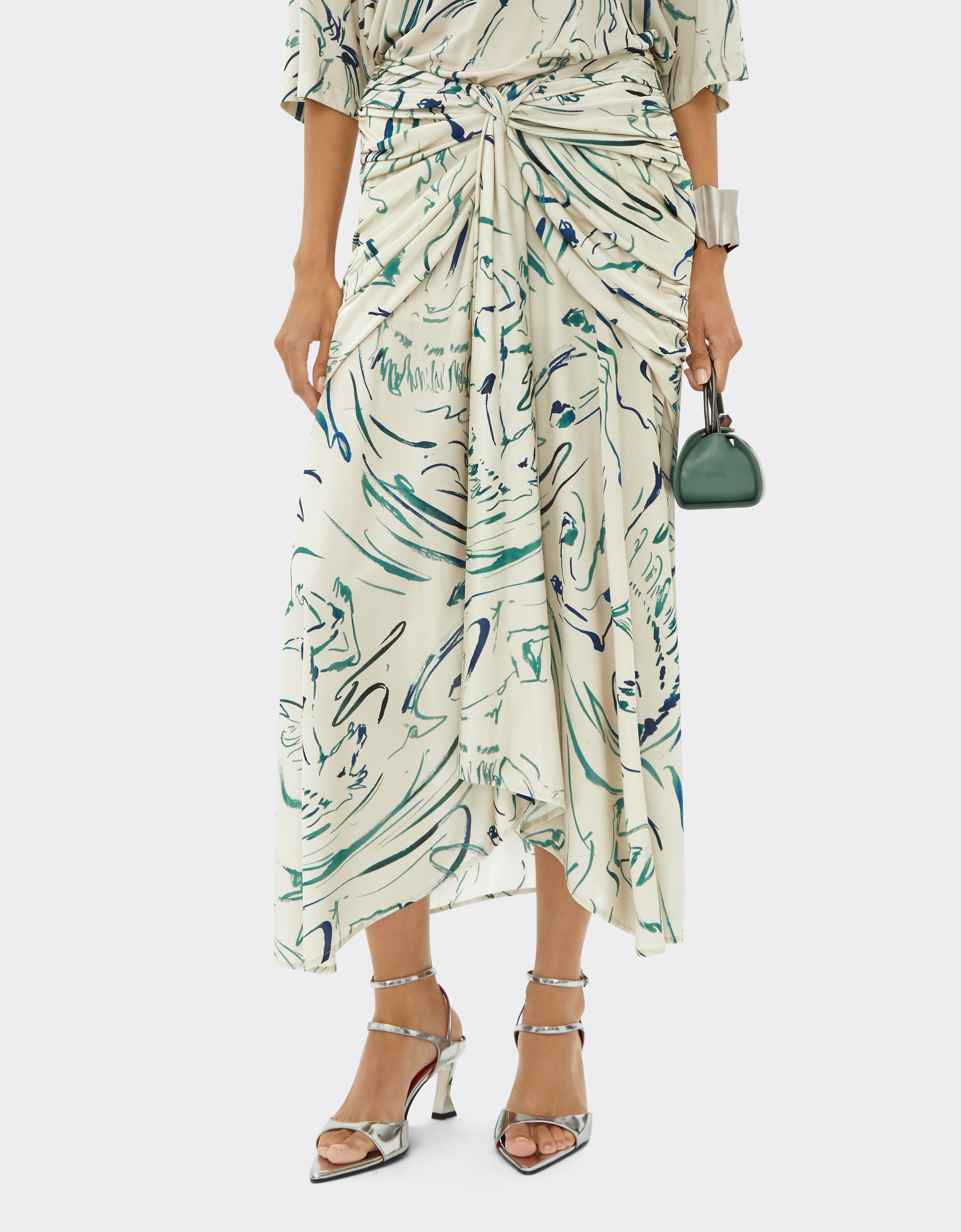 Ferrari Skirt In Viscose Fabric With Cavallino Print In Ecru