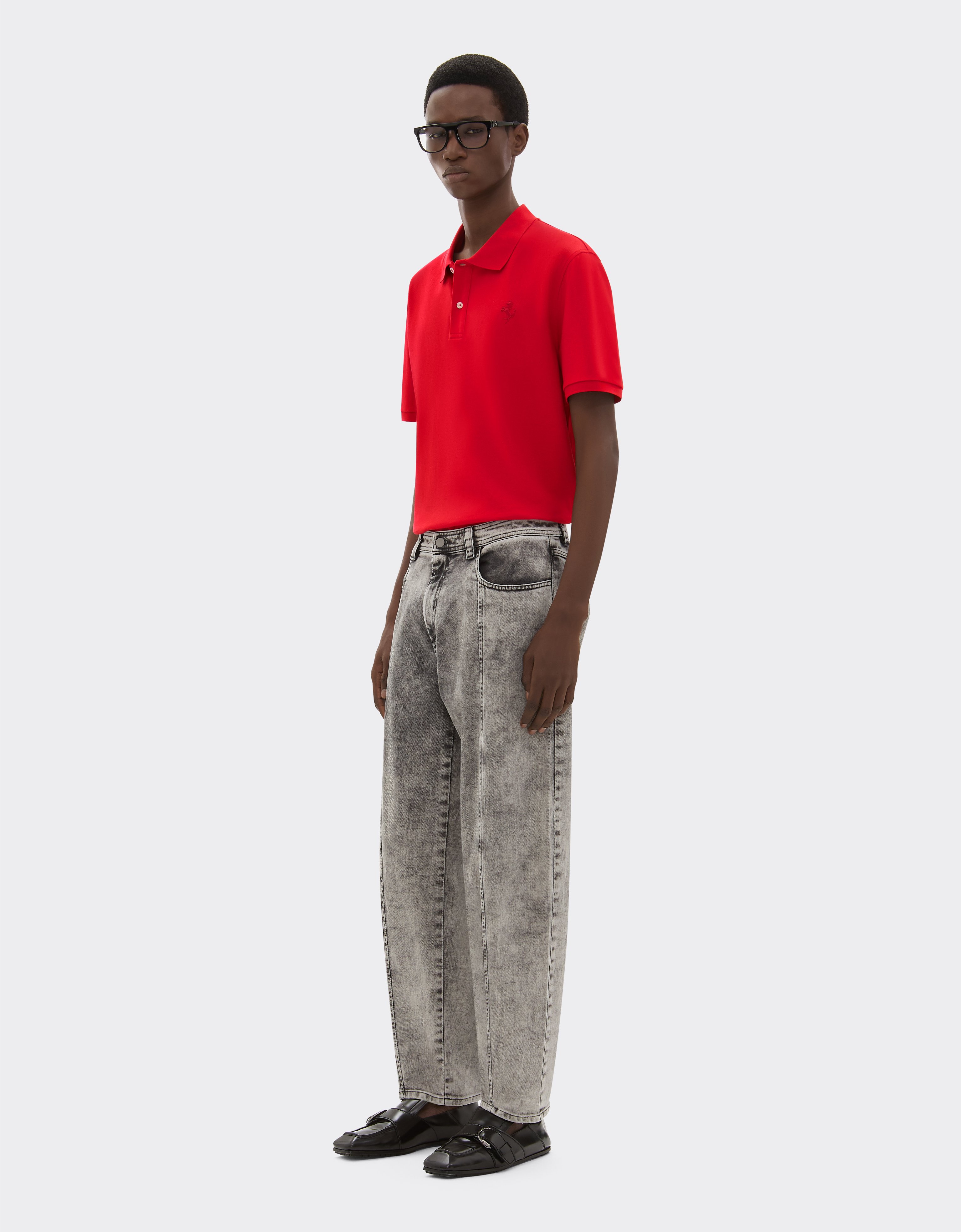 Ferrari Piqué-poloshirt Aus Bio-baumwolle Mit Tänzelndem Pferd - Male  Rosso Corsa S 