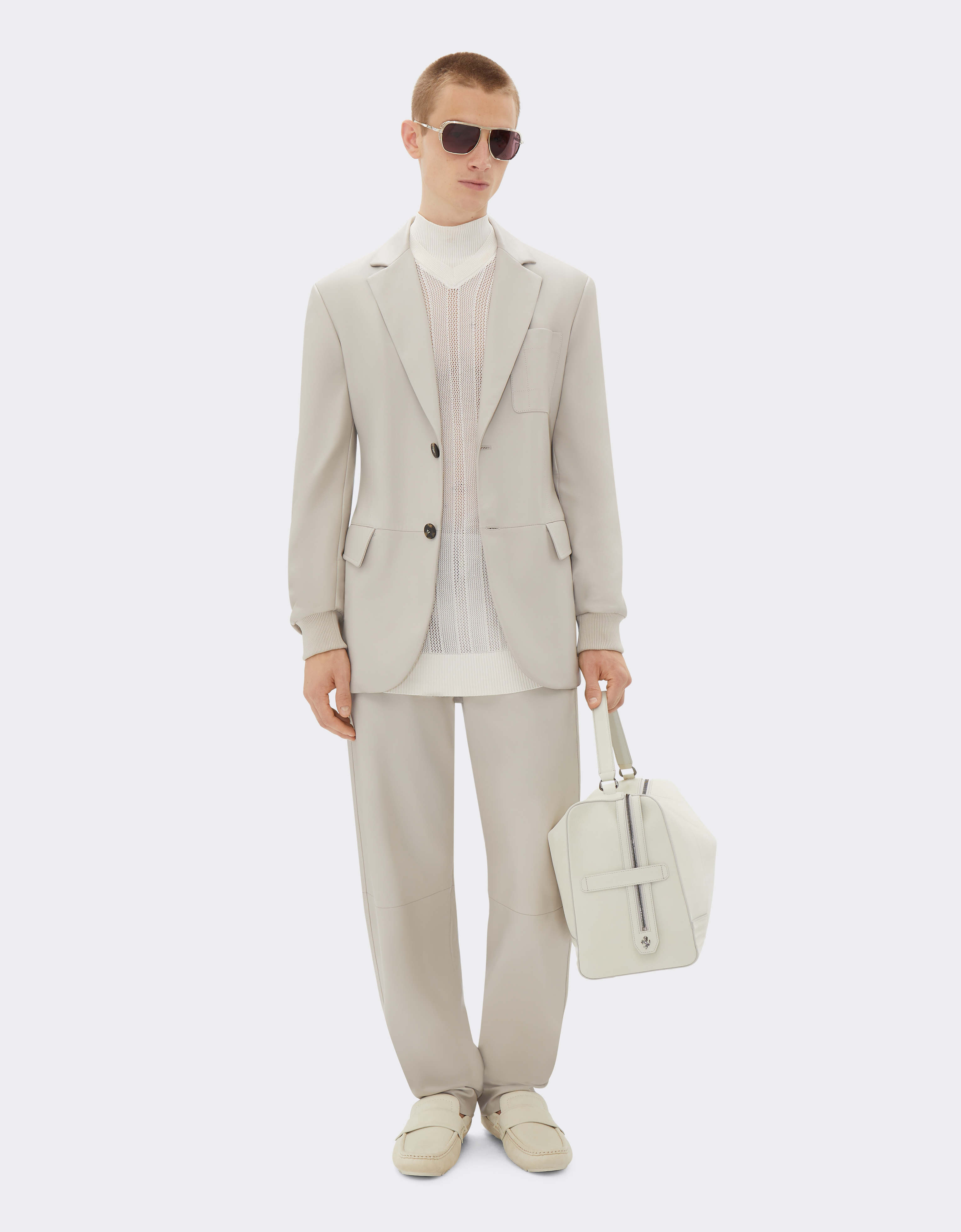 Ferrari Blazer In Nappa Leather With Knit Cuffs In Ecru