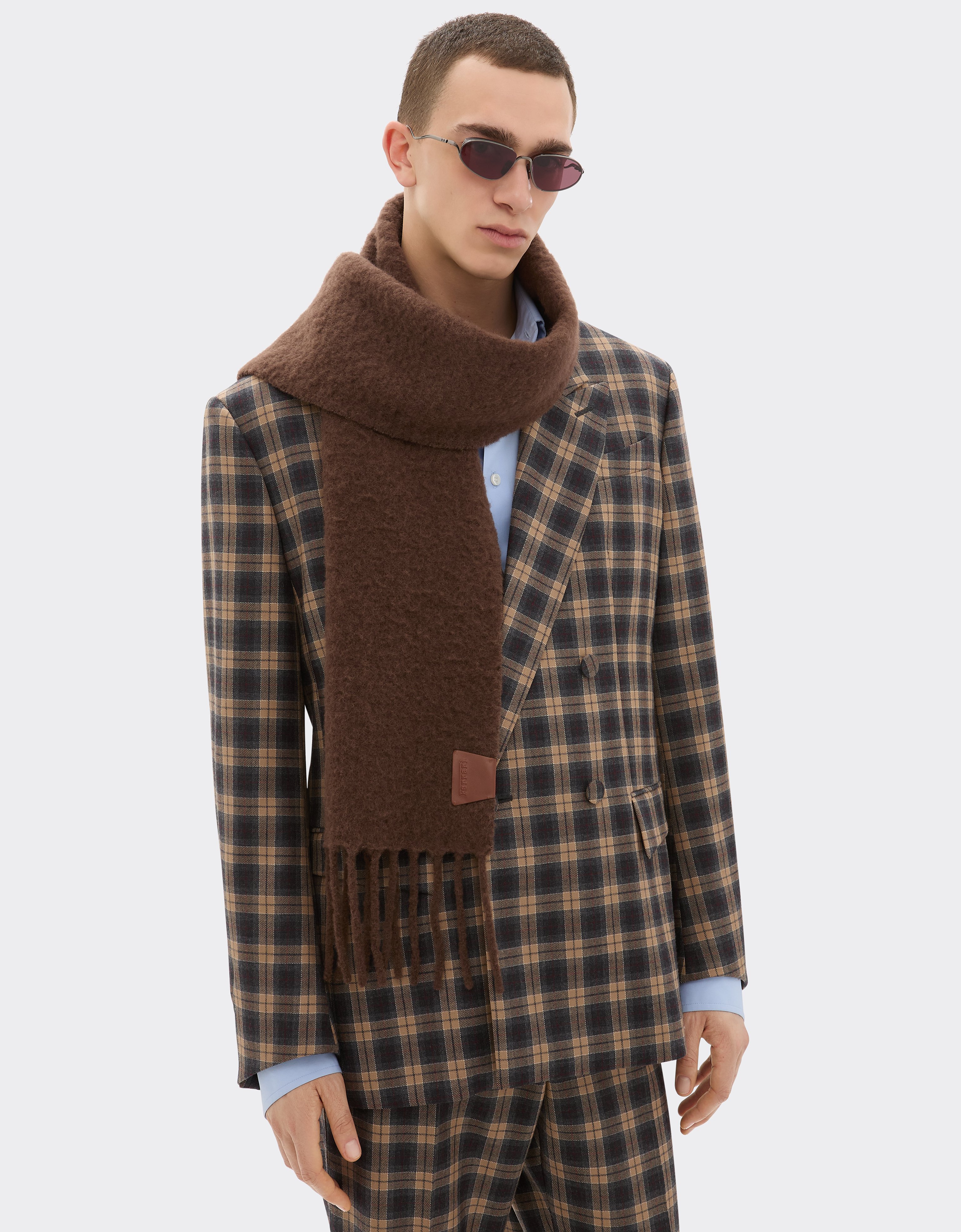 Ferrari Alpaca Scarf With Label In Brown