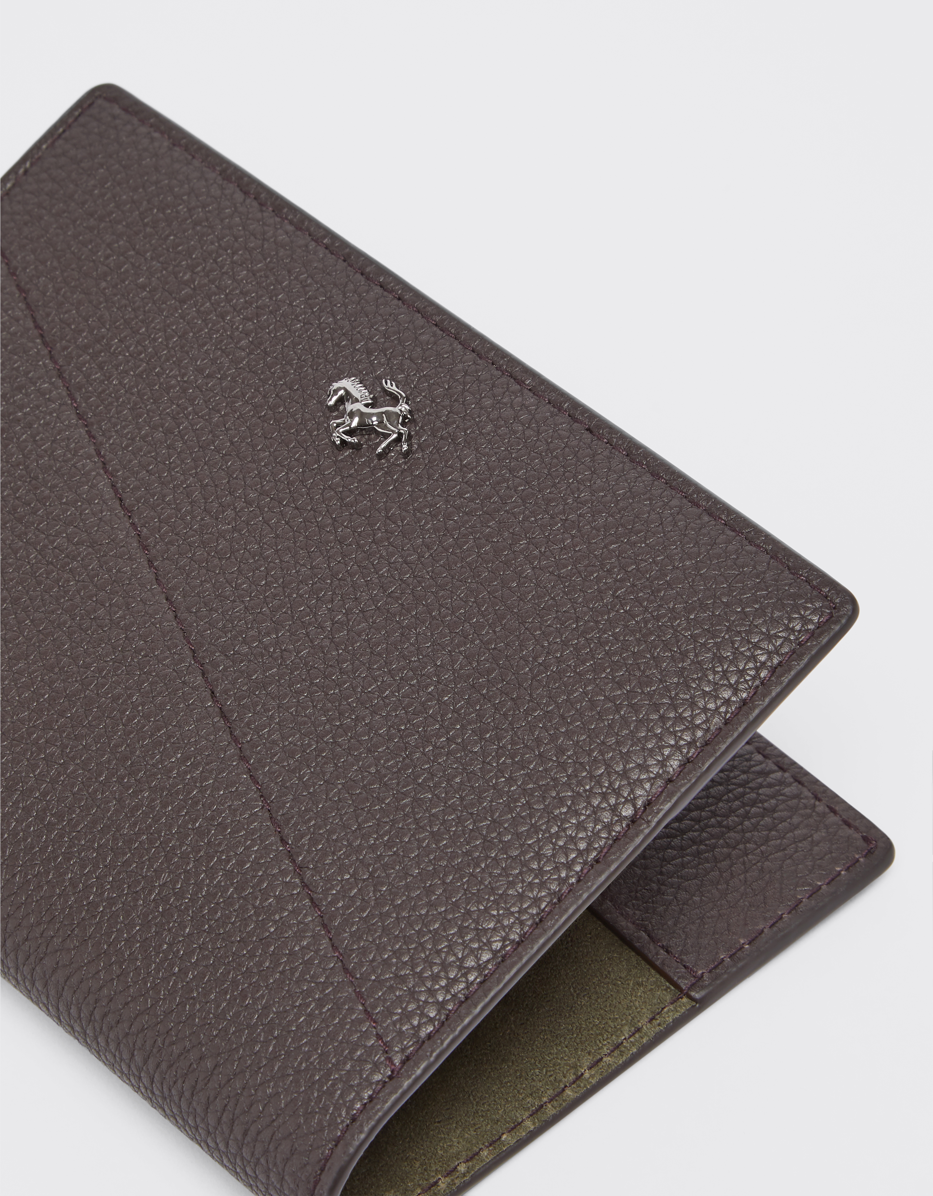 Ferrari Grained Leather Passport Holder In Dark Brown