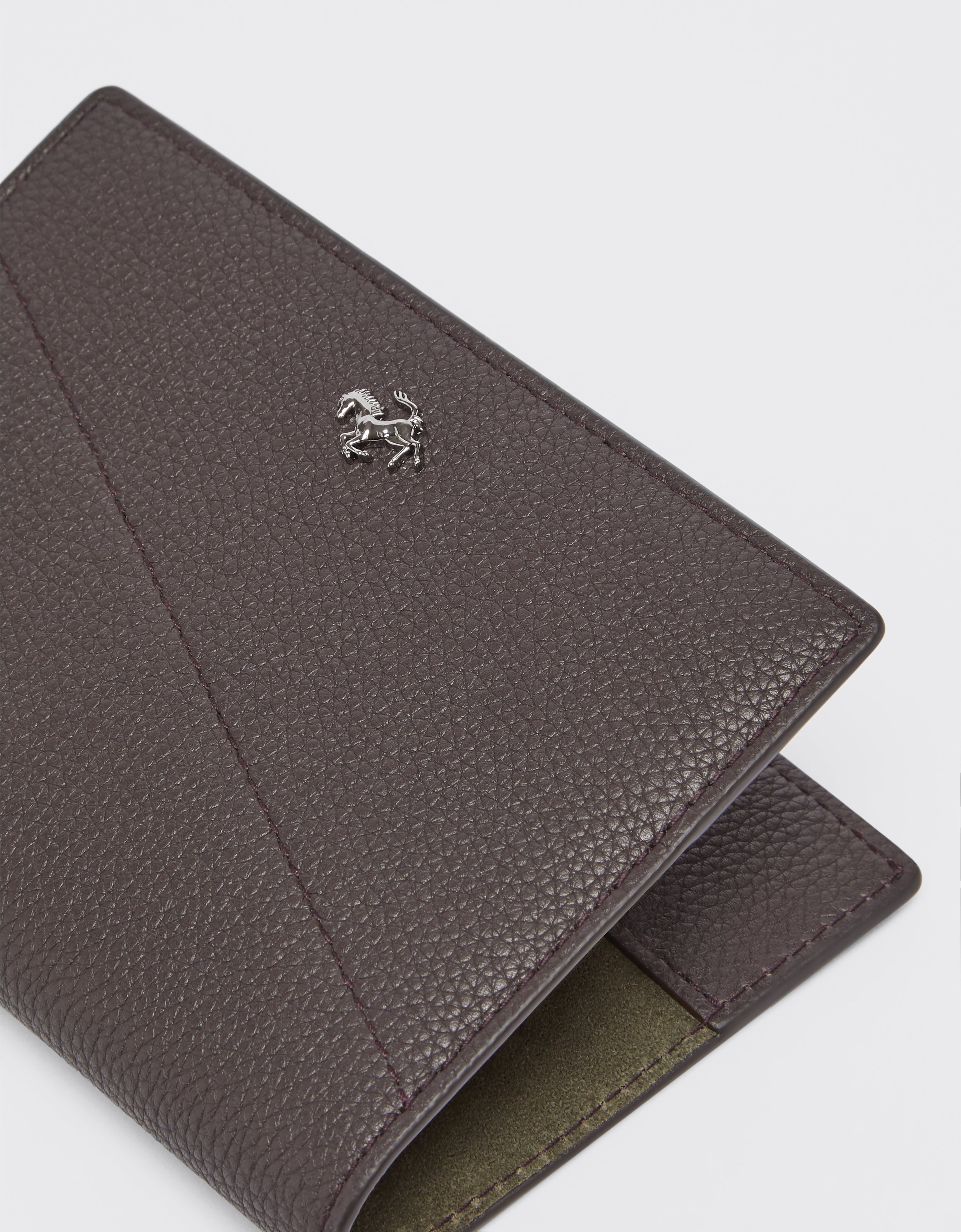 Ferrari Grained Leather Passport Holder In Dark Brown