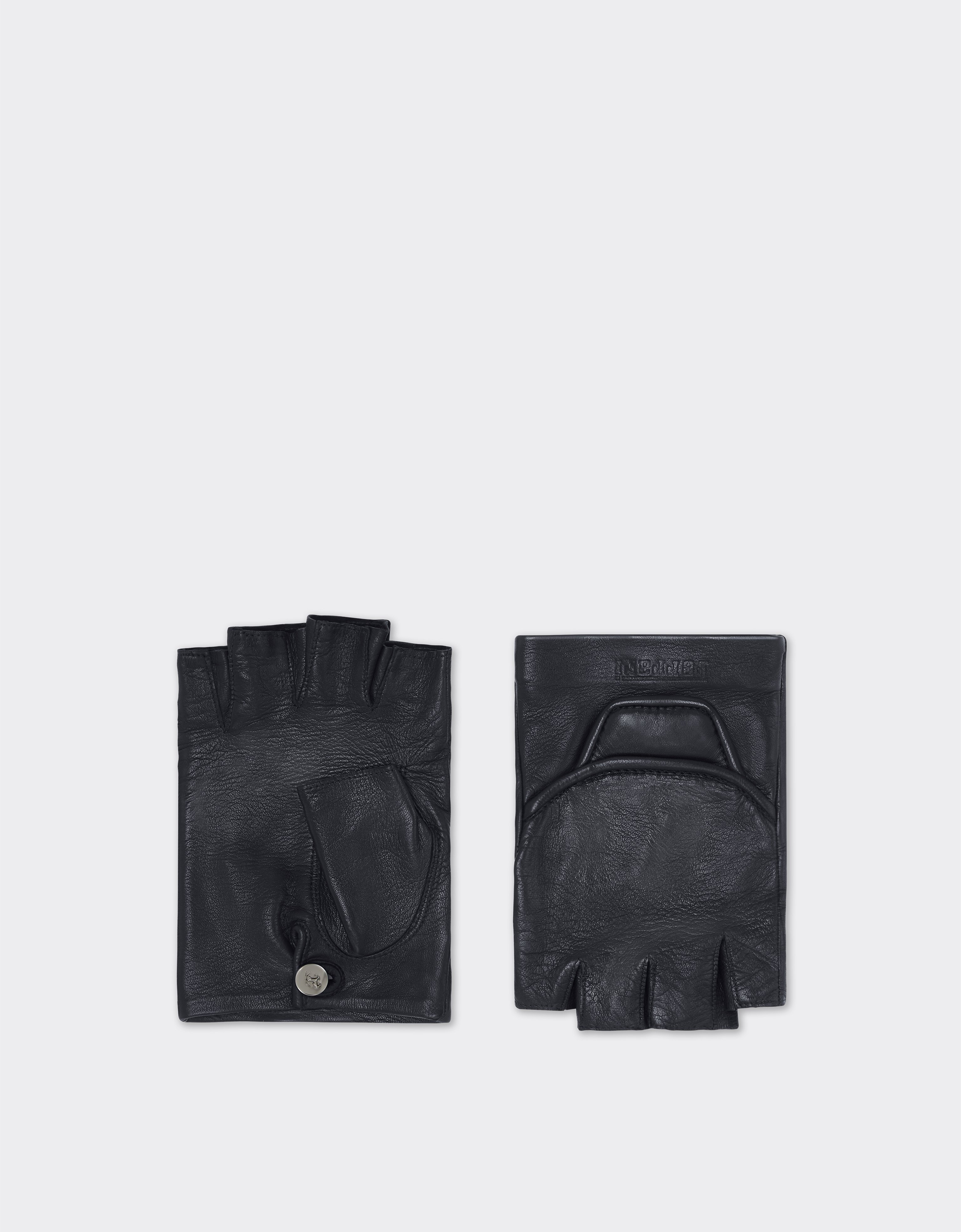 Ferrari Fingerless Gloves In Nappa Leather And Cashmere In Navy