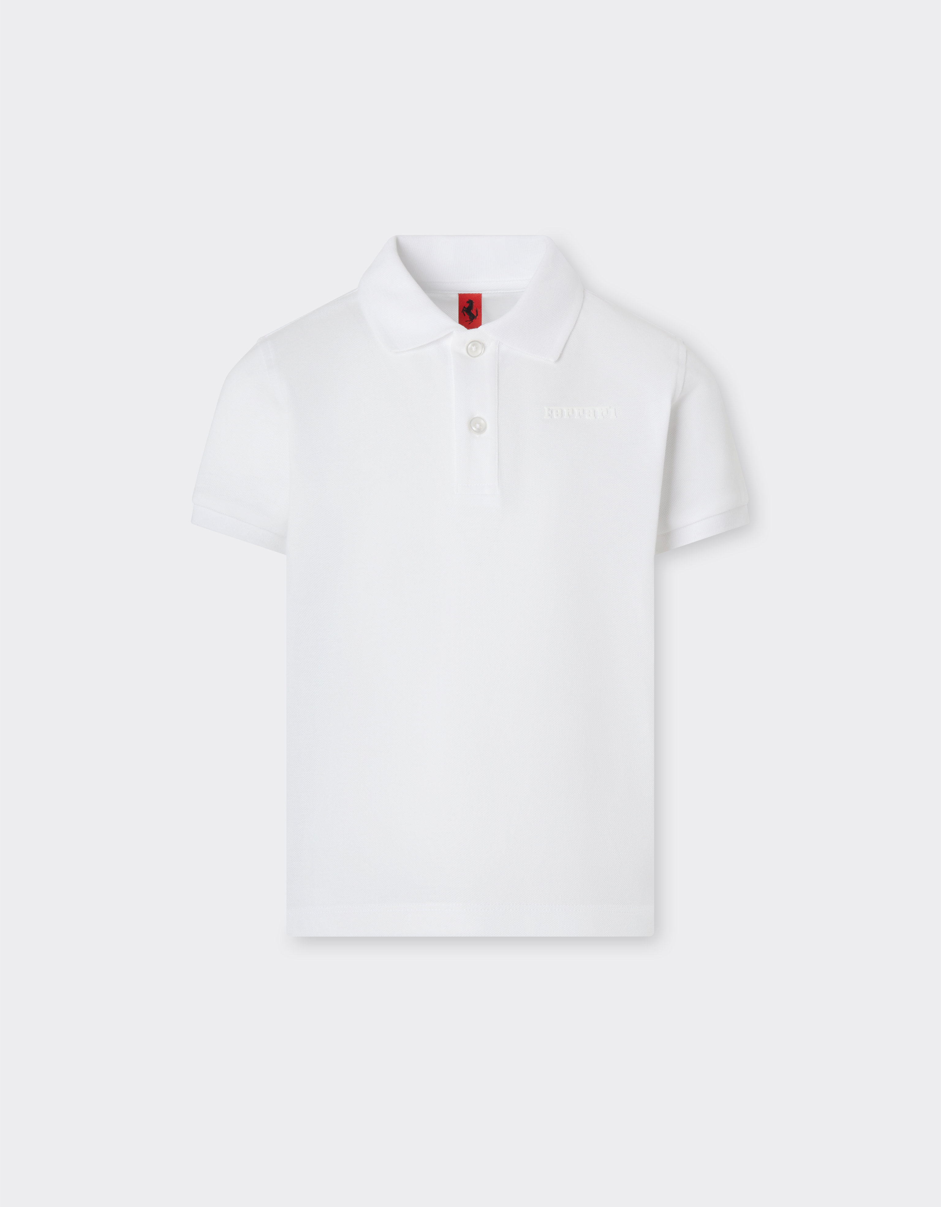 Ferrari Men's Optical White Organic Cotton Polo Shirt With Logo - Polos 6Y