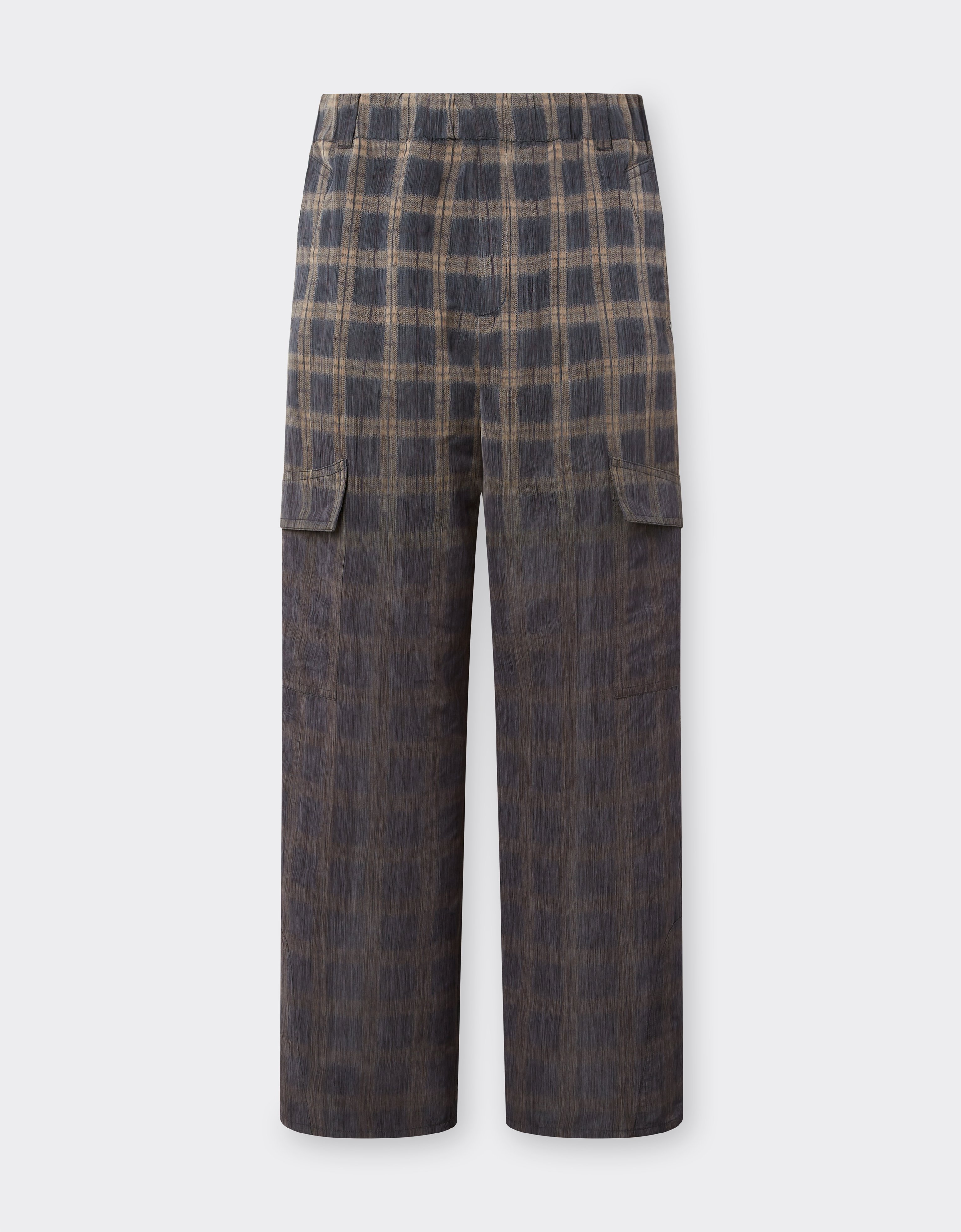 Ferrari Trousers In Chiné Check Printed Nylon In Brown