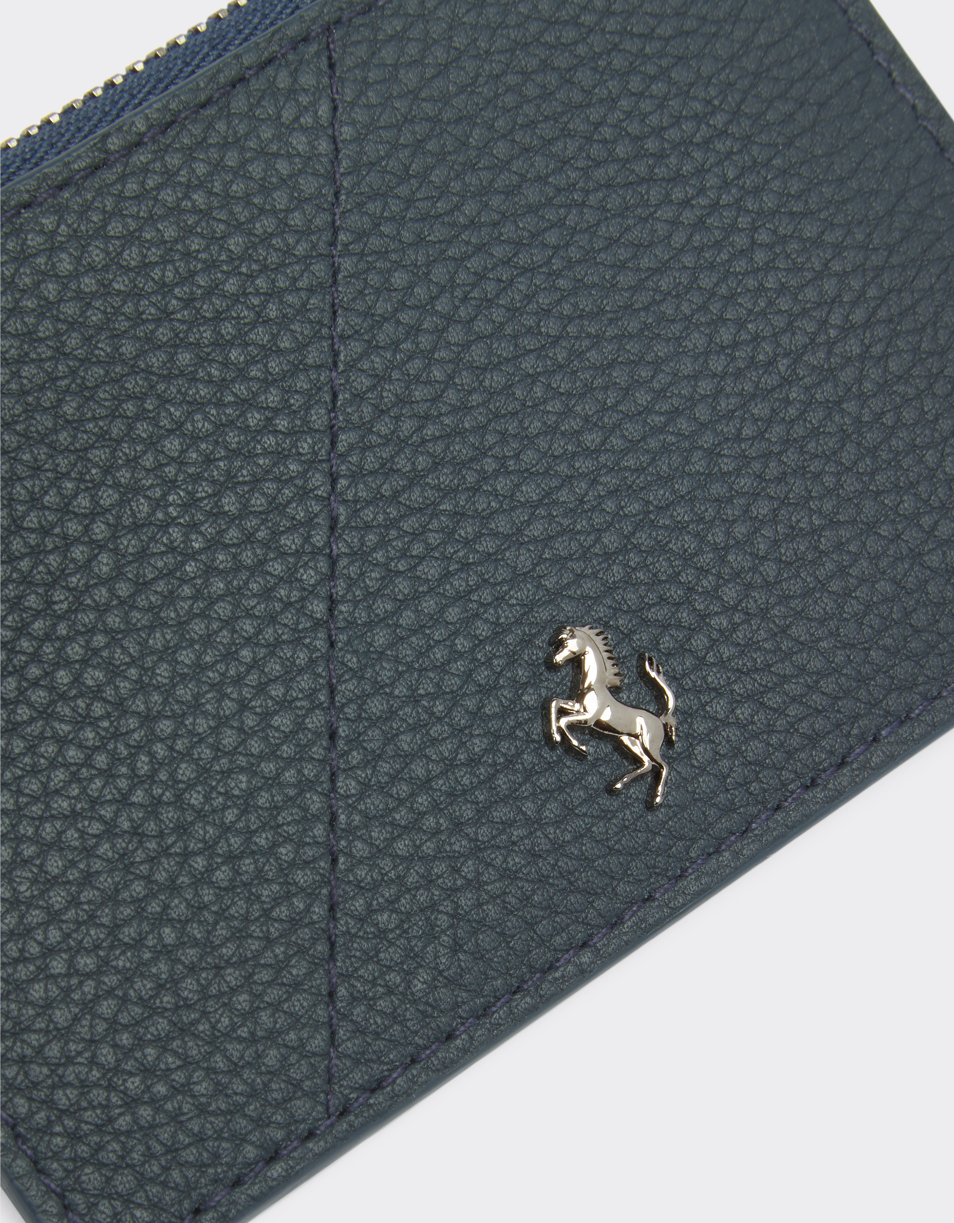 Ferrari Textured Leather Card Holder With Zip In Navy