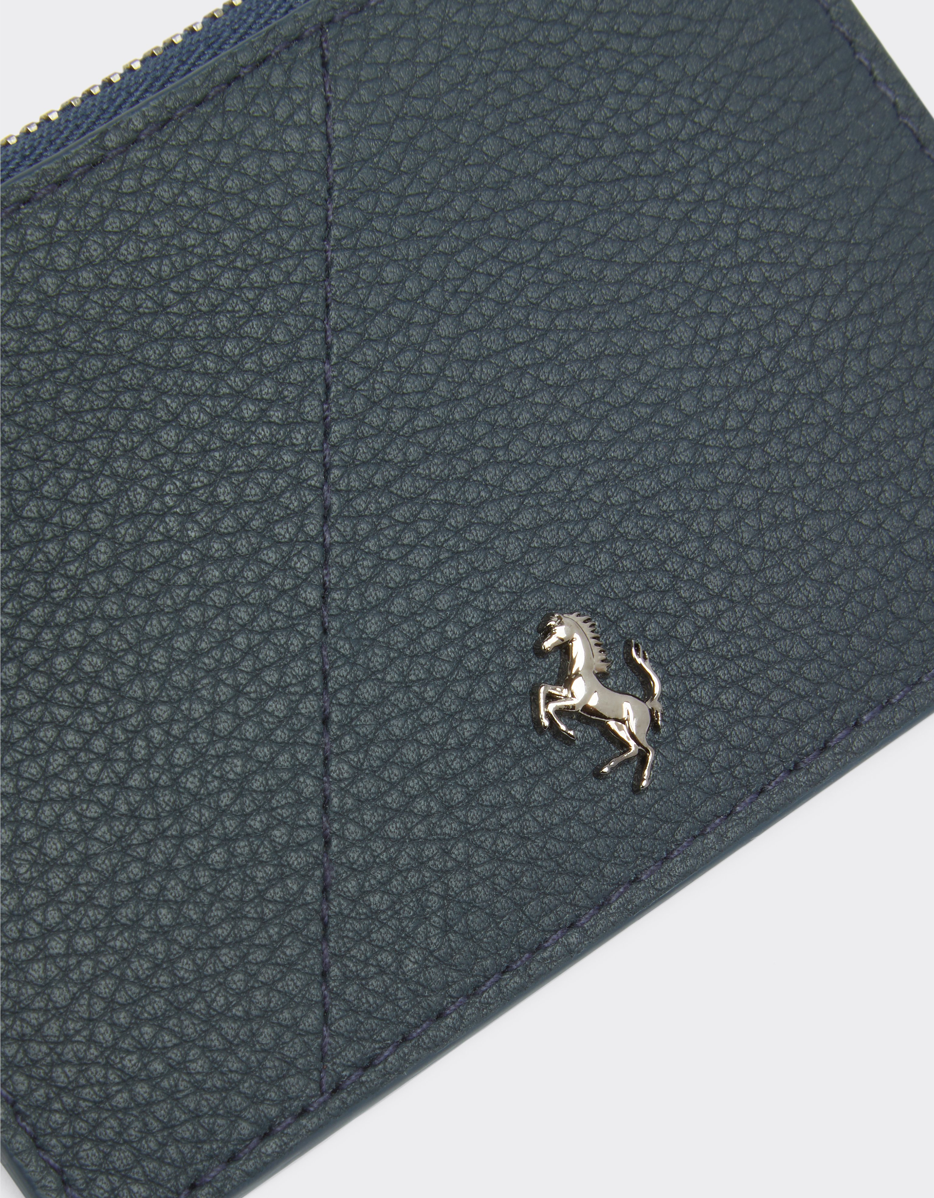 Ferrari Textured Leather Card Holder With Zip In Navy