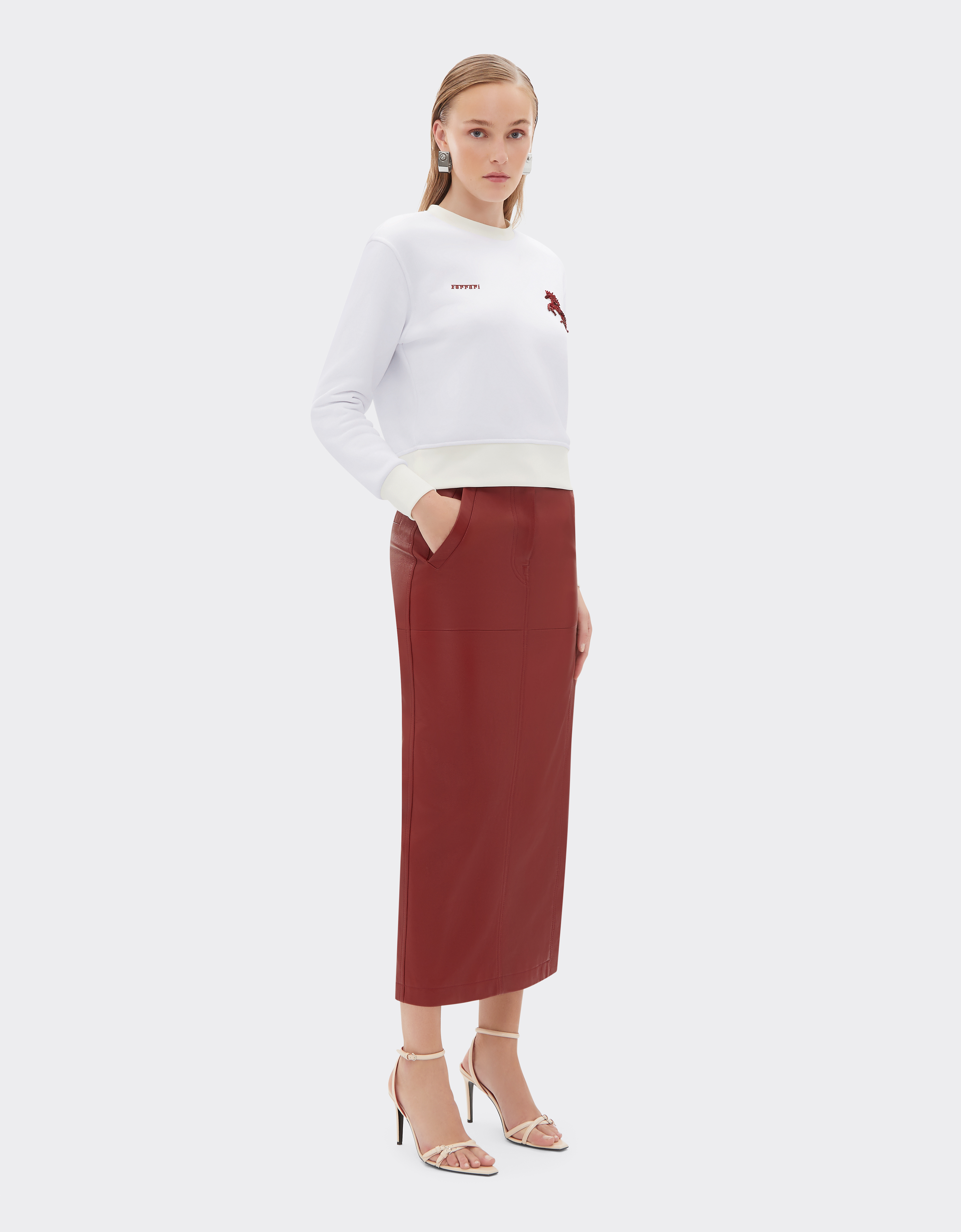  Ferrari Sudadera De Algodón Con Cavallino Rampante Bordado - Female Jerséis Y Prendas De Punto Blanco óptico S 
