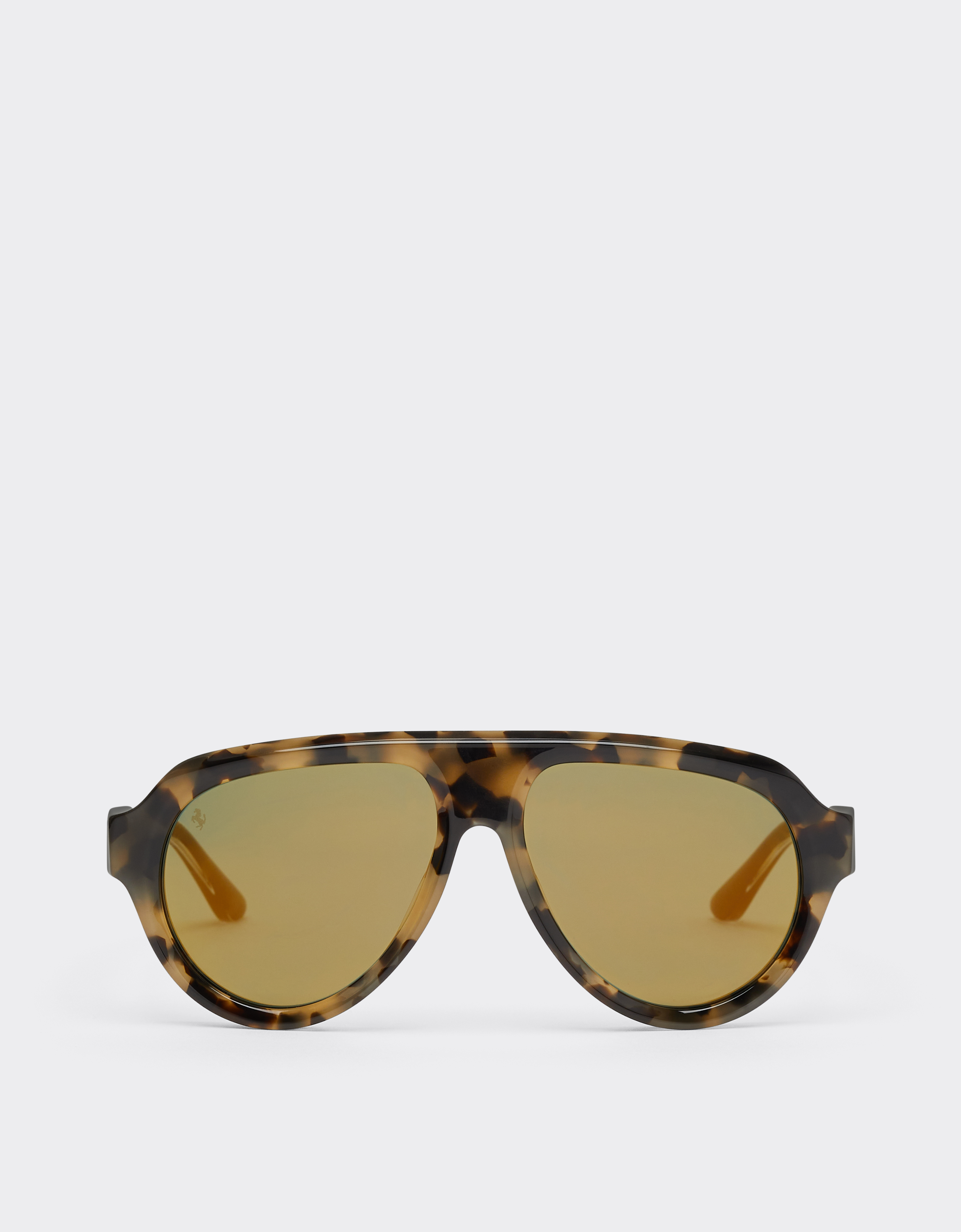 Ferrari Tortoiseshell Brownacetate Sunglasses With Green Gold Mirrored Lenses In Brown