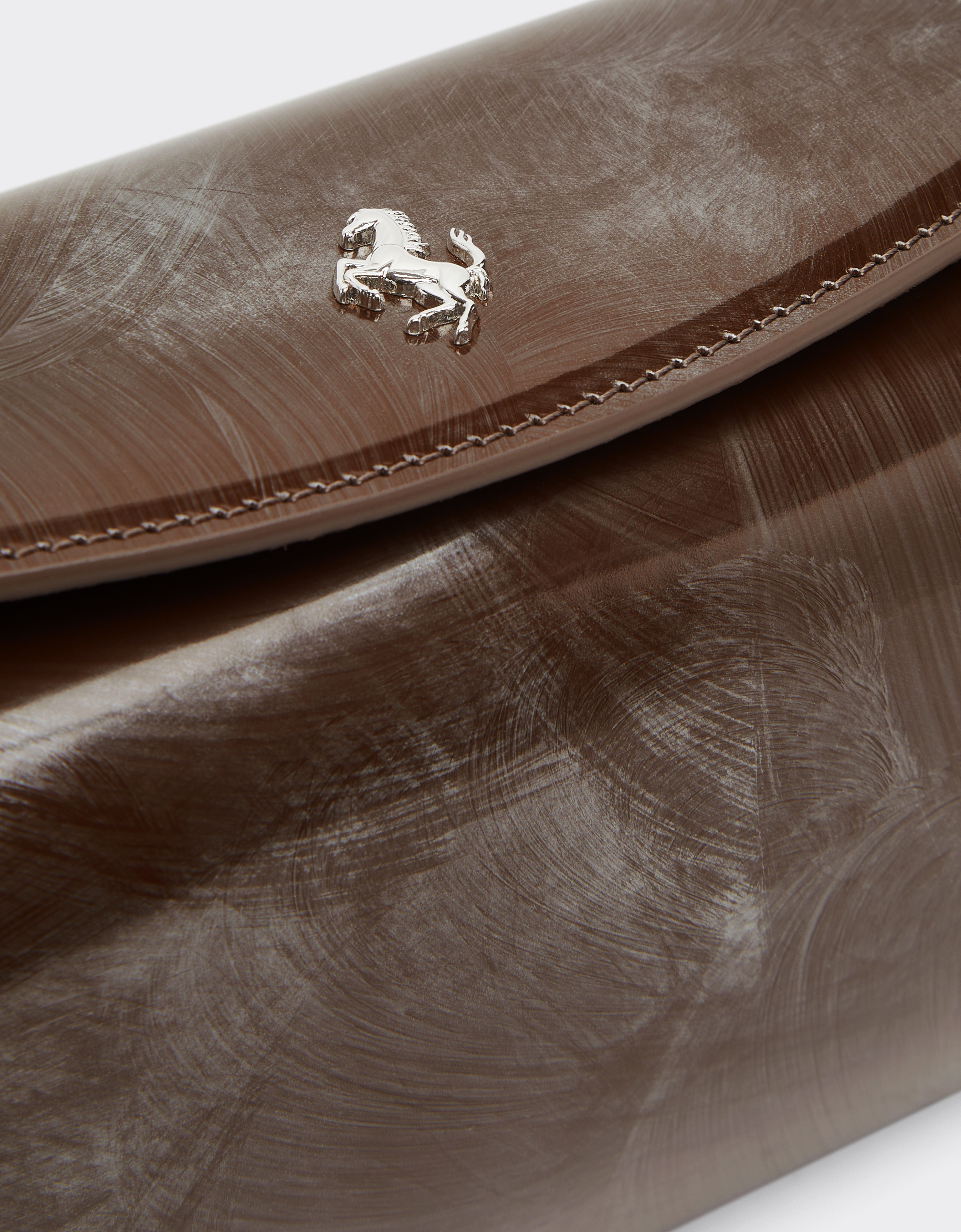 Ferrari La  Dino Top Handle Bag In Abraded Leather In Silver