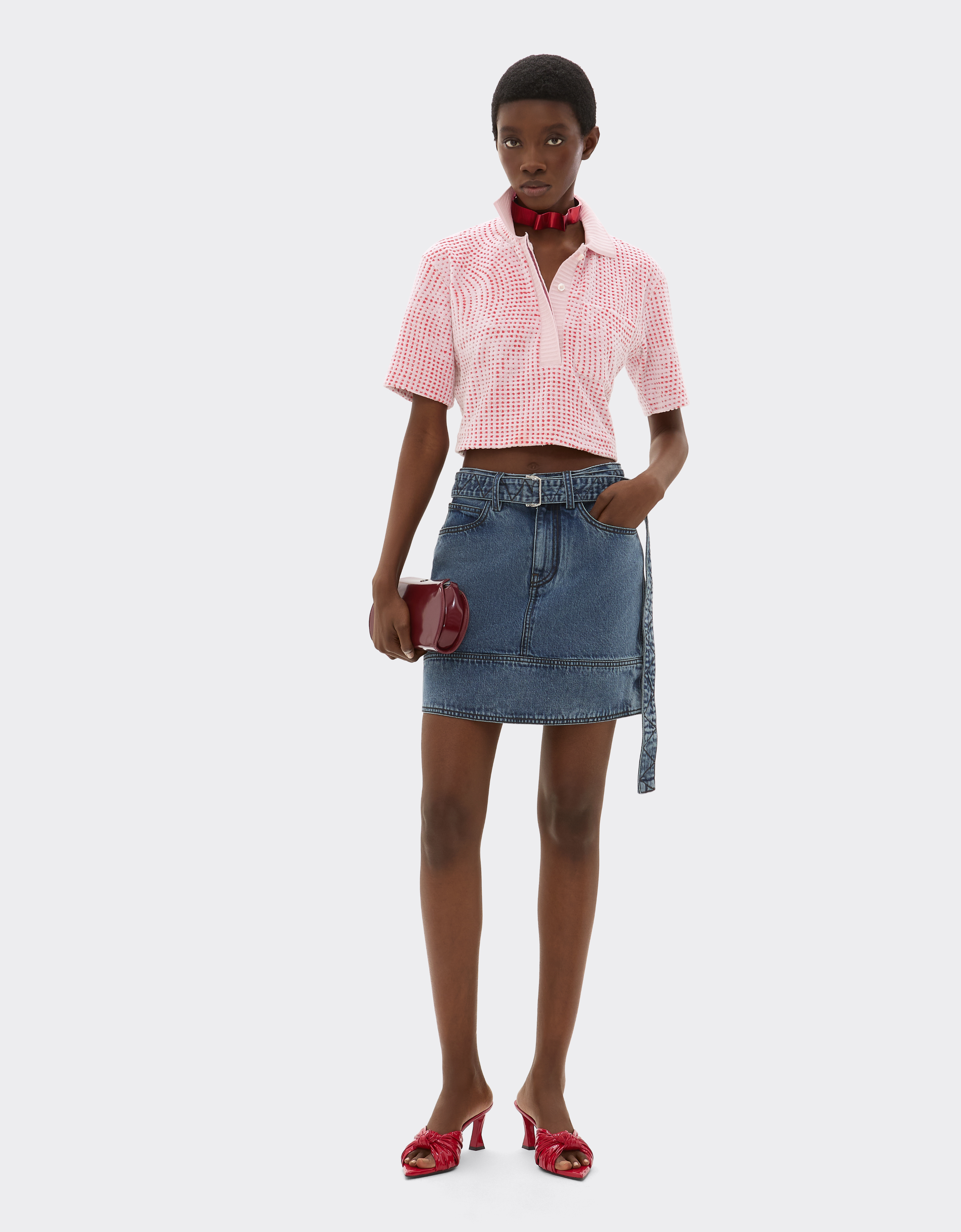Ferrari Cropped Polo Shirt In Terry Jacquard With Cavallino Dots Pattern